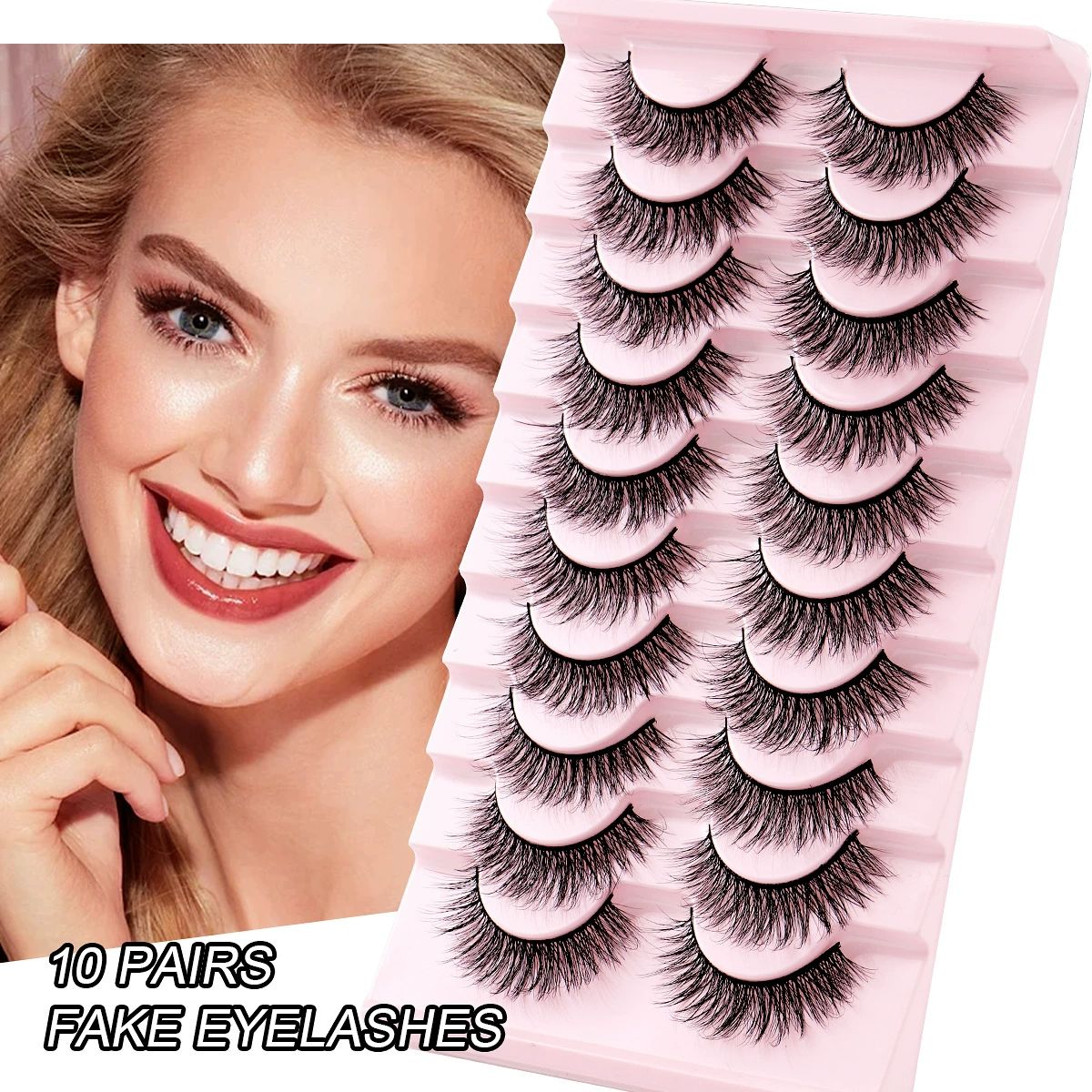 False Lashes Natural Strip Eyelashes 14mm Wispy Cat Eye Lash Strips Full Volume Mink Eyelash Pack Natural Look 10 Pairs Thick Fluffy Mink Russian  for Women view 4