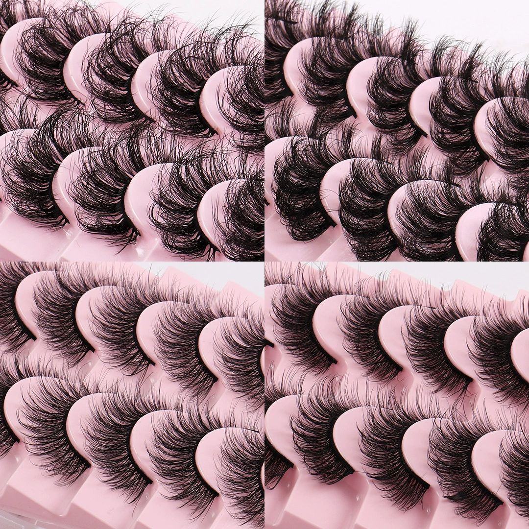 False Lashes Natural Strip Eyelashes 14mm Wispy Cat Eye Lash Strips Full Volume Mink Eyelash Pack Natural Look 10 Pairs Thick Fluffy Mink Russian  for Women view 5