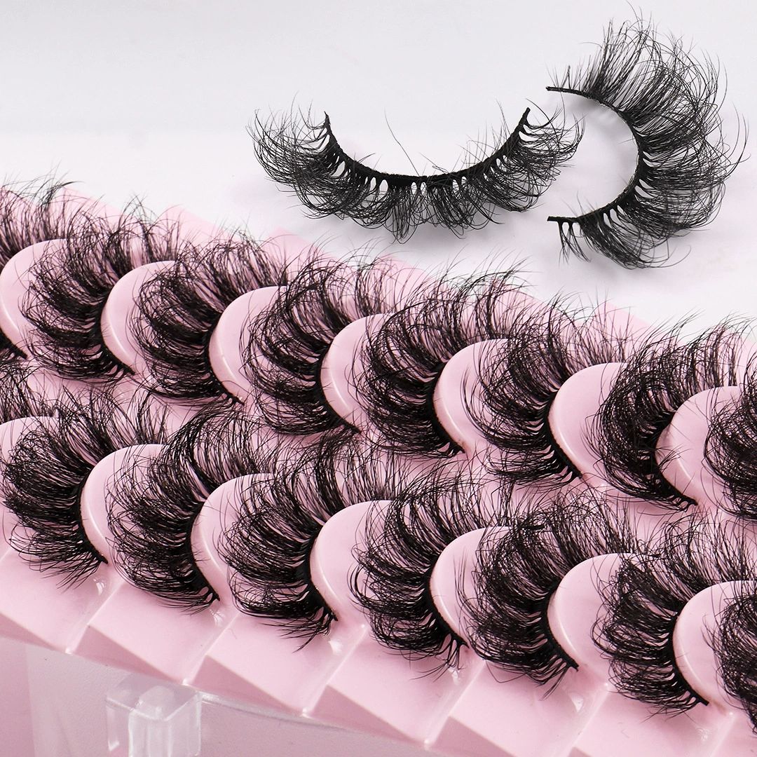 False Lashes Natural Strip Eyelashes 14mm Wispy Cat Eye Lash Strips Full Volume Mink Eyelash Pack Natural Look 10 Pairs Thick Fluffy Mink Russian  for Women view 3