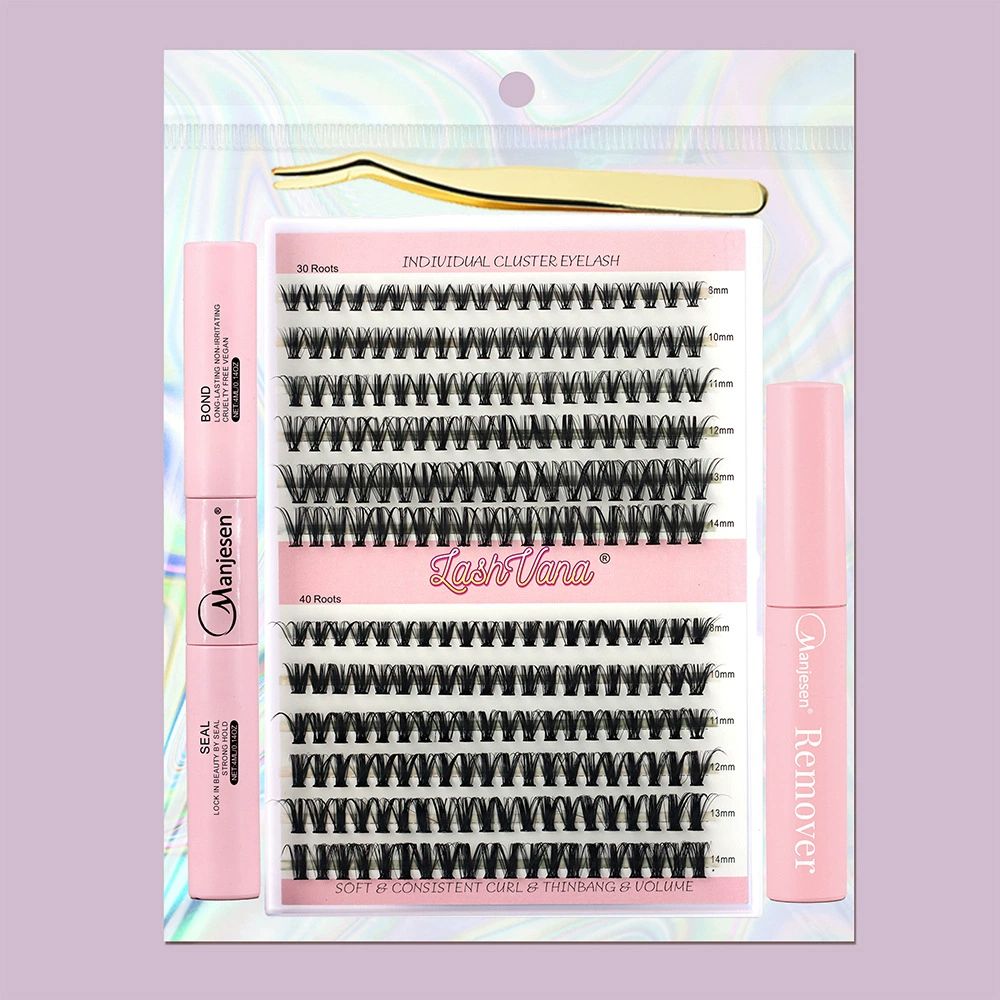 Fairy Lash Clusters Kit with Bottom Lashes Natural Eyelash Clusters Kit Wispy Lash Extensions Spikes C Curly Manga Eyelash Extensions Kit with Lash Bond and Seal Manga Wet-Look Individual Lashes Kit