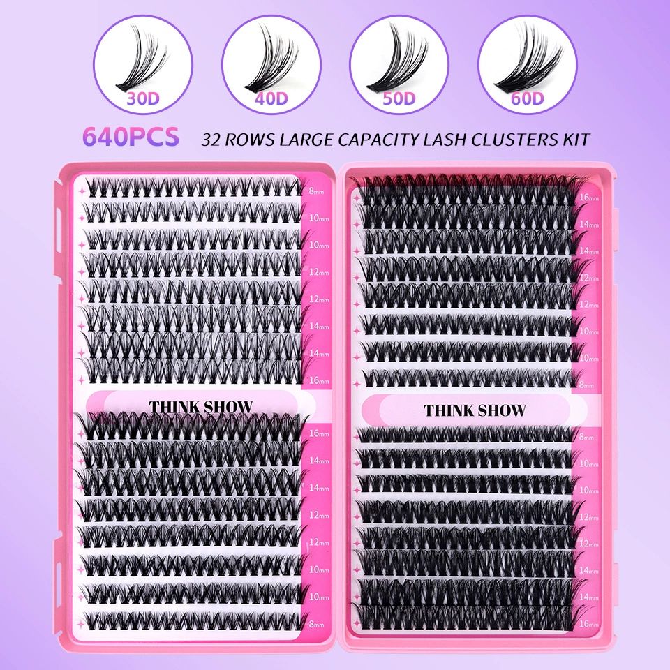 Lash Clusters 640pcs Natural Lash Extension Individual Cluster Eyelash Russian Lash Clusters Individual Lashes Eyelash Clusters Natural Look Eyelashes for DIY at Home(8-16MM,30D,40D,50D,60D)