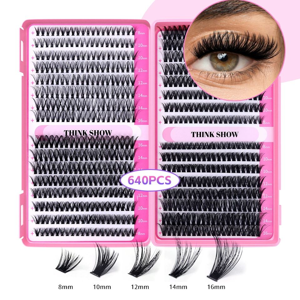 Lash Clusters 640pcs Natural Lash Extension Individual Cluster Eyelash Russian Lash Clusters Individual Lashes Eyelash Clusters Natural Look Eyelashes for DIY at Home(8-16MM,30D,40D,50D,60D)