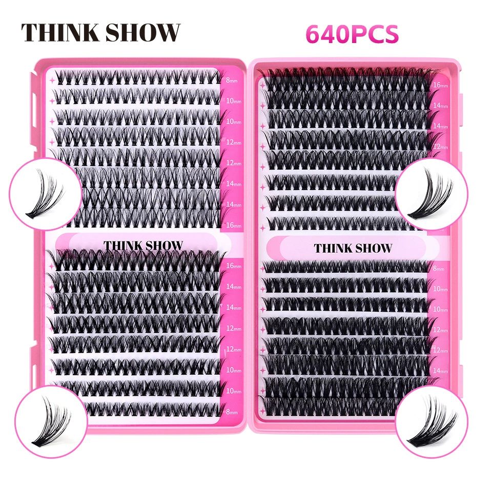Lash Clusters 640pcs Natural Lash Extension Individual Cluster Eyelash Russian Lash Clusters Individual Lashes Eyelash Clusters Natural Look Eyelashes for DIY at Home(8-16MM,30D,40D,50D,60D)