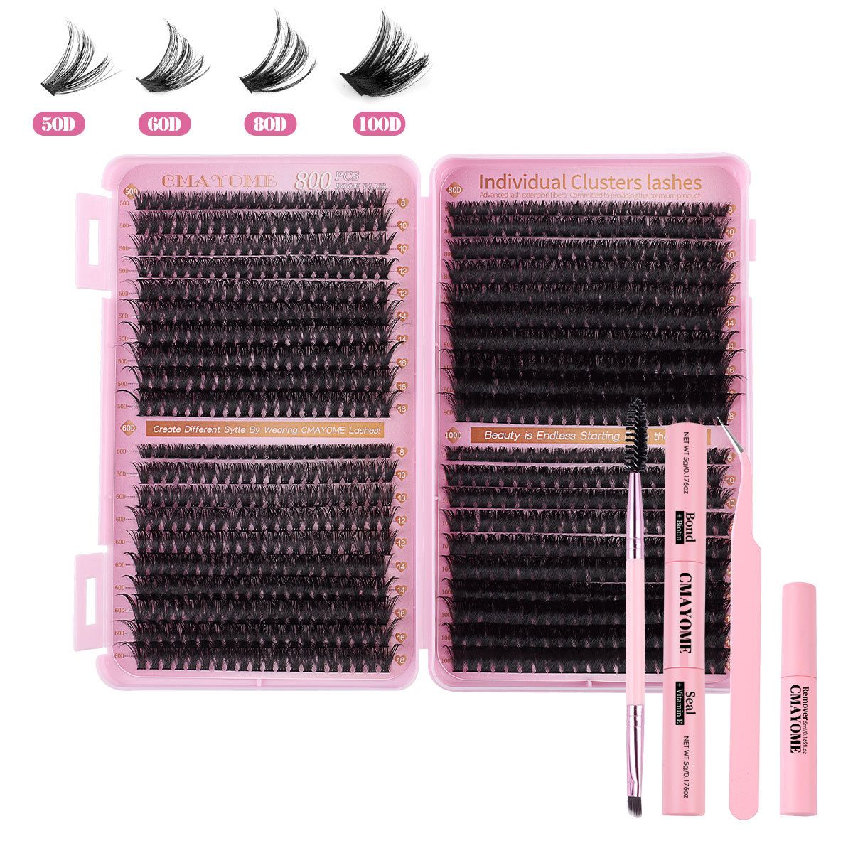 Lash Extension Kit DIY Lash Clusters 800pcs Cluster Lashes Individual Lashes Book Set Eyelash Extension Kit with Lash Bond and Seal,Lash Remover,Lash Tweezers(30D+40D+50D+60D Kit,8-18mm)