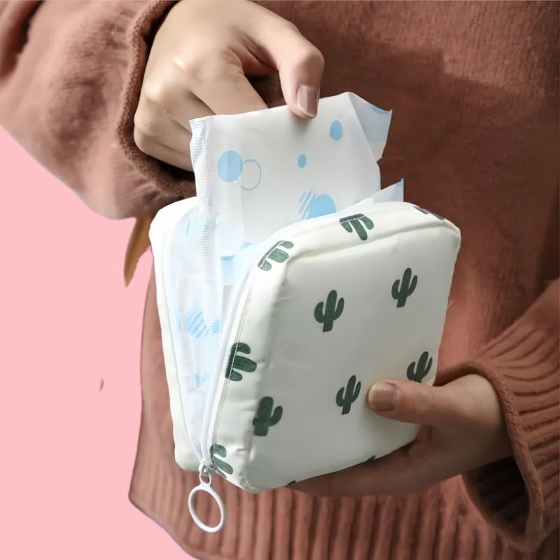 1 Fabric Storage Bag with Zipper Closure - Multifunctional Organizer for Sanitary Napkins, Cosmetics, Toiletries and Travel Essentials - Durable, Easy to Clean, Portable, Travel Essentials Organizer