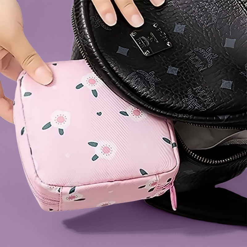 1 Fabric Storage Bag with Zipper Closure - Multifunctional Organizer for Sanitary Napkins, Cosmetics, Toiletries and Travel Essentials - Durable, Easy to Clean, Portable, Travel Essentials Organizer