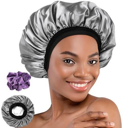 Wide Band Satin Hair Bonnet Sleeping Cap Hair Bonnet Satin Bonet Silk Bonnet Hair Cap with Elastic Band- Grey