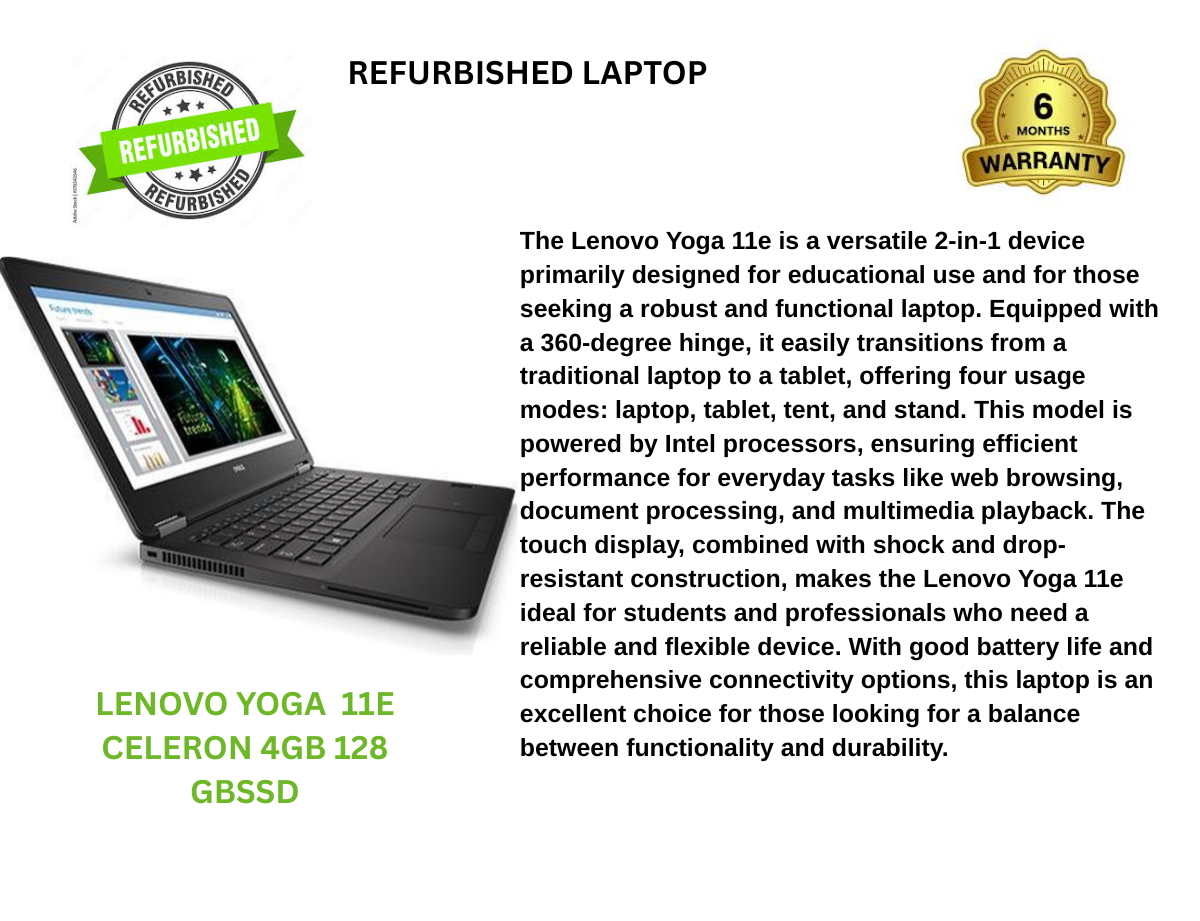 GRADE A LENOVO YOGA 11E X360 INTEL PENTIUM N4200 SPEED OF 1.1GHz TOUCH SCREEN  WINDOWS 10 PRO 6 MONTH WARANT 4GB RAM 128 SSD