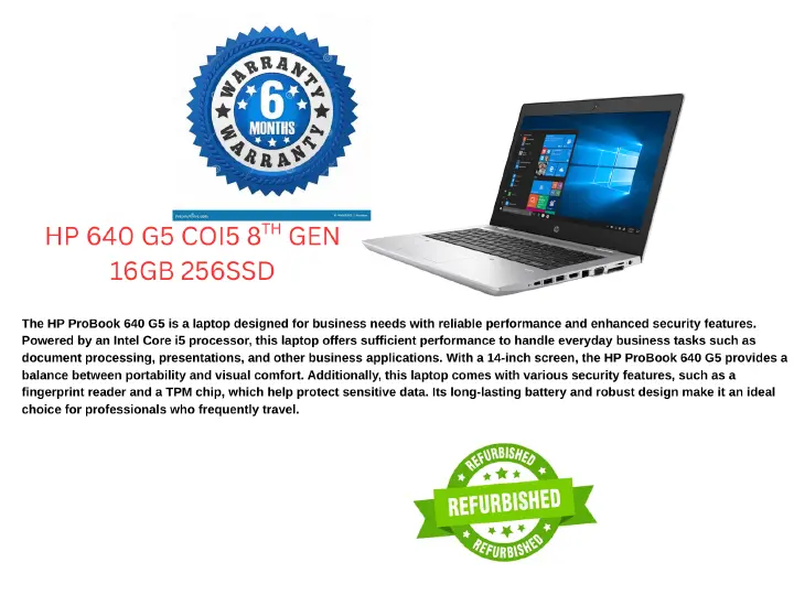 GRADE A EX HP PROBOOK 640 G5 INTEL CORE I5 16GBRAM 256SSD 8TH GENERATION 14 INCH DISPLAY SPEED OF 2.3GHz to 2.6GHz 6 MONTH WARANT