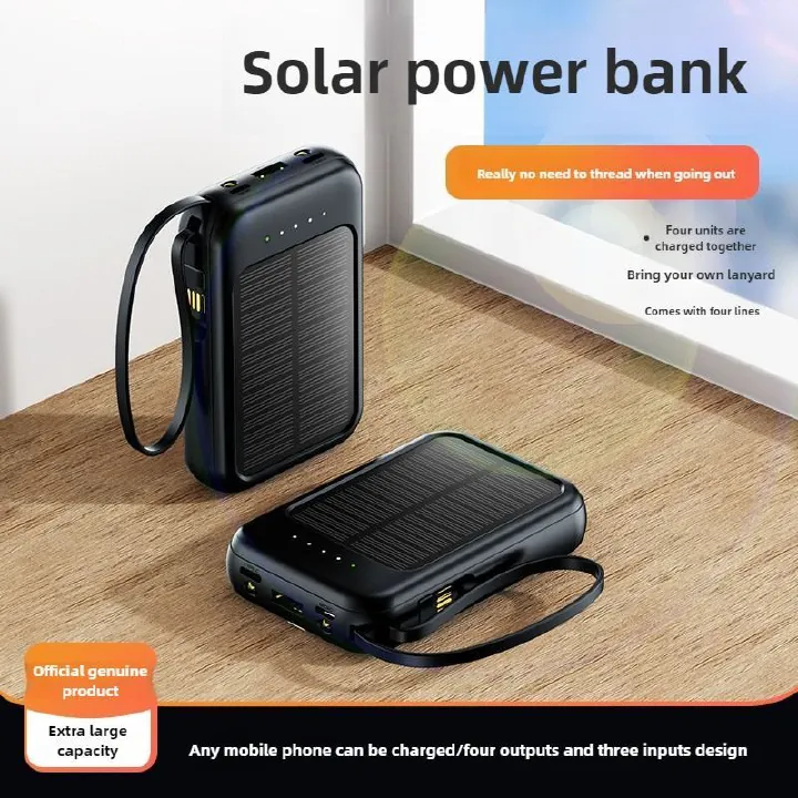 New hot-selling mobile power bank, mini with built-in line, solar charging bank, 10000 mAh large capacity, portable,.