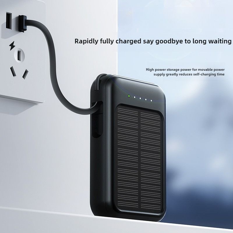 New hot-selling mobile power bank, mini with built-in line, solar charging bank, 10000 mAh large capacity, portable,.