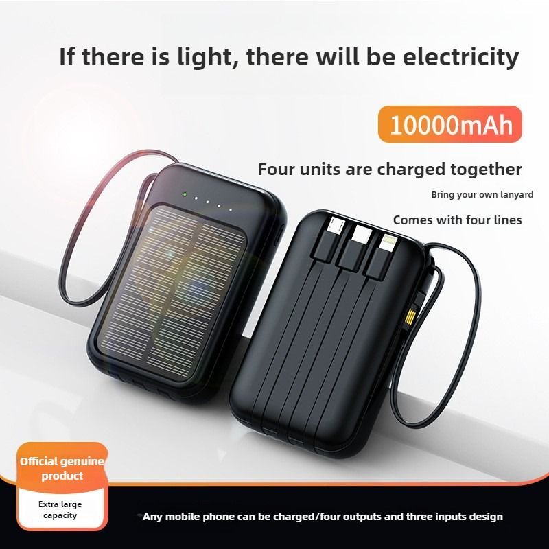 New hot-selling mobile power bank, mini with built-in line, solar charging bank, 10000 mAh large capacity, portable,.