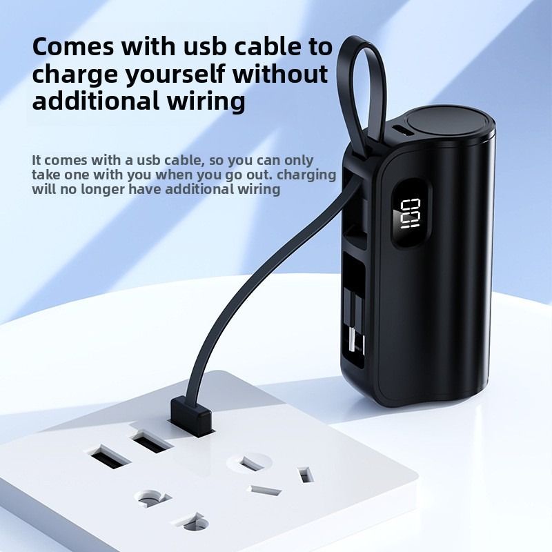Cross border pocket capsule mini power bank portable power bank with built-in cable holder and mobile power bank