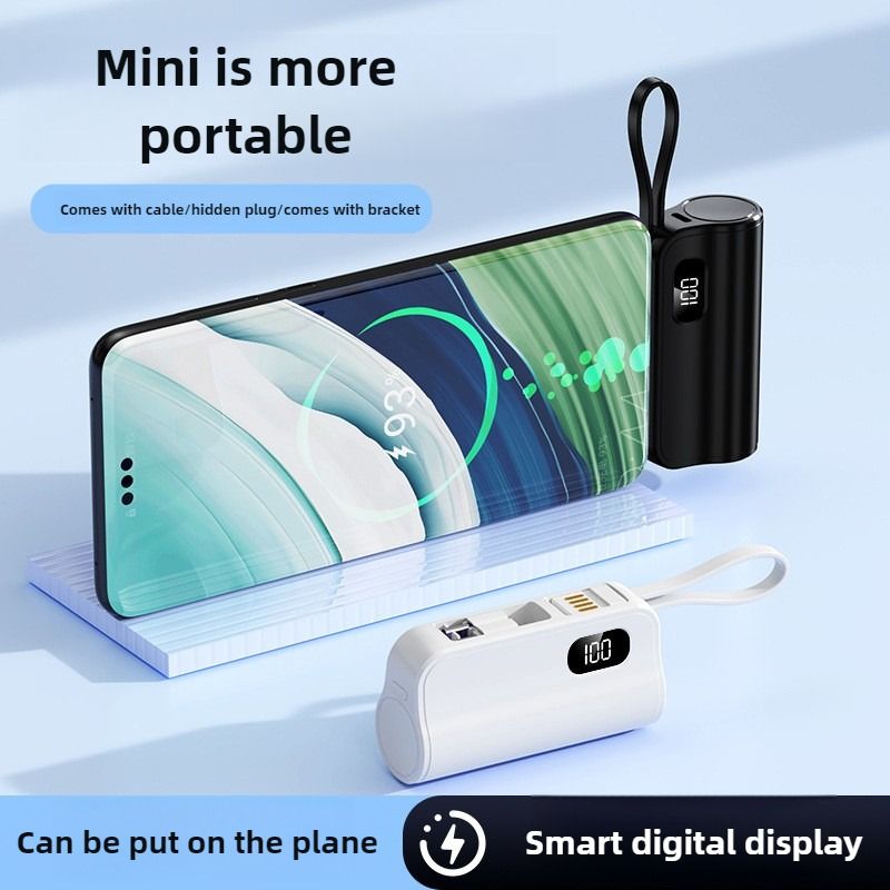 Cross border pocket capsule mini power bank portable power bank with built-in cable holder and mobile power bank