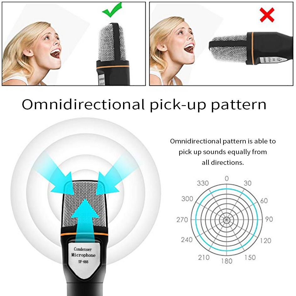 Computer video voice microphone with stand, mobile live broadcast microphone, singing wired condenser microphone