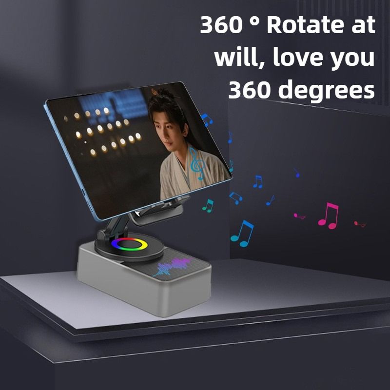 Multi functional 360 degree rotating bracket with colorful lighting base, foldable and stretchable Bluetooth speaker emergency power bank