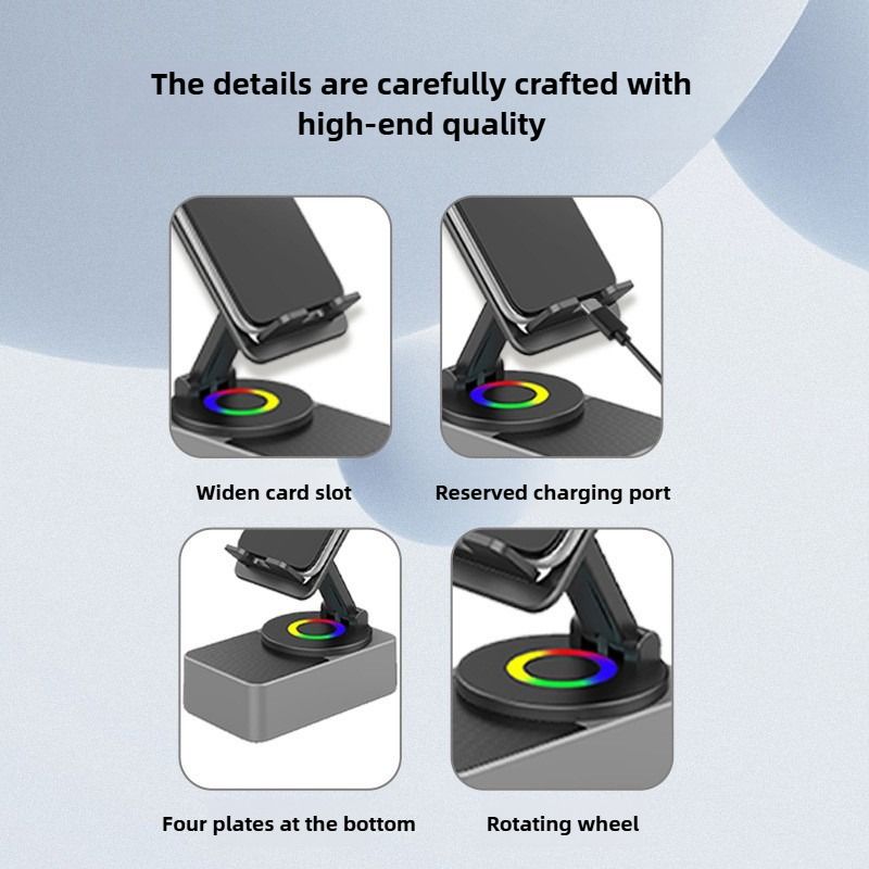 Multi functional 360 degree rotating bracket with colorful lighting base, foldable and stretchable Bluetooth speaker emergency power bank