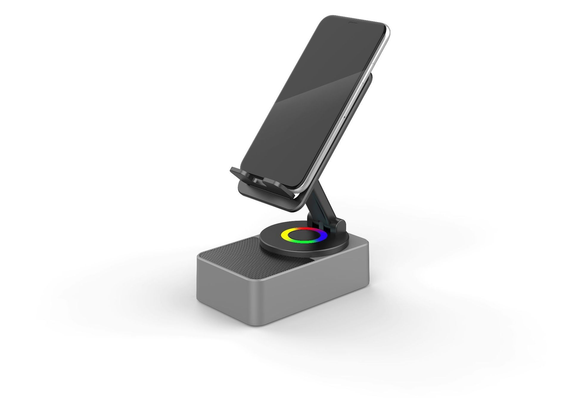 Multi functional 360 degree rotating bracket with colorful lighting base, foldable and stretchable Bluetooth speaker emergency power bank