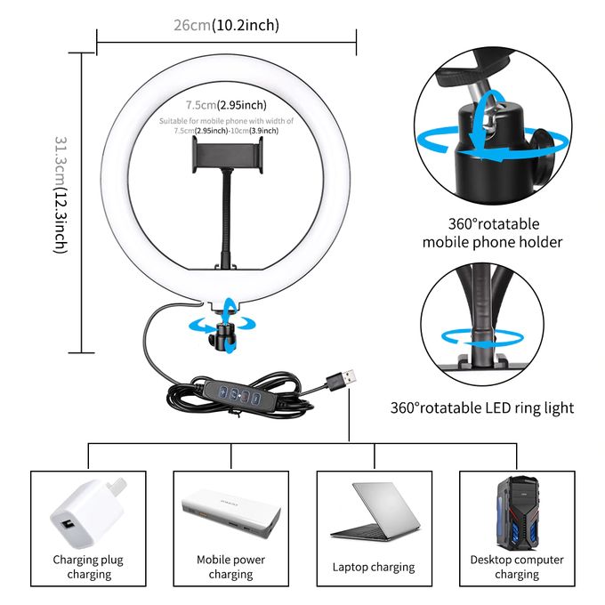 18 Inches Selfie Ring Light With 2.1M Tripod Stand And Cell Phone Holder For Live Stream/Makeup 14" RINGLIGHT
Tripod – Adjustable Color Temperature, Perfect for Makeup, Photography, and Live Streaming