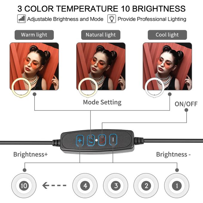 18 Inches Selfie Ring Light With 2.1M Tripod Stand And Cell Phone Holder For Live Stream/Makeup 14" RINGLIGHT
Tripod – Adjustable Color Temperature, Perfect for Makeup, Photography, and Live Streaming