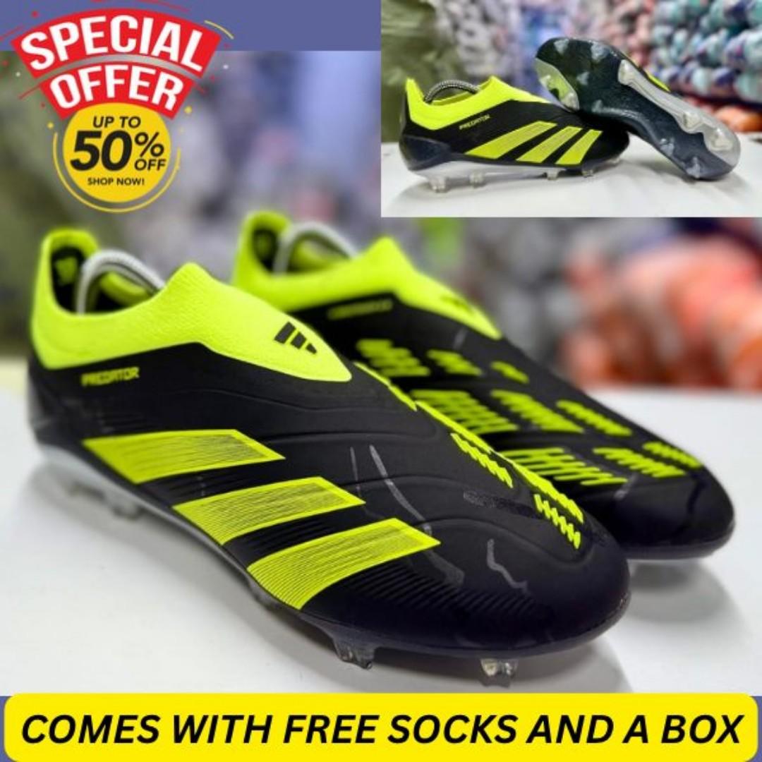 Original Adidas Predator Elite lace lessAccuracy FG Football Boots, Soccer boots- Black and Green "fg merky fc" field boots Black Boludi