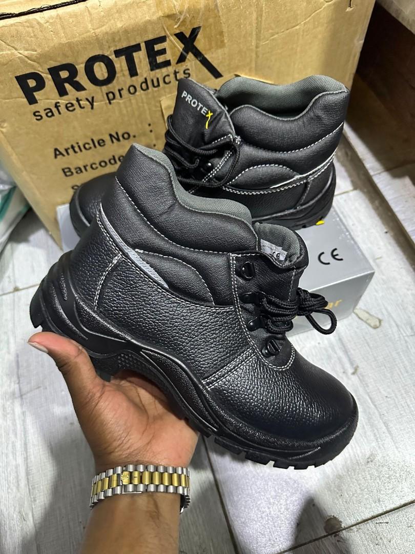 ORIGINAL BLACK LEATHER AND RUBBER SOLE SAFETY BOOTS, INDUSTRIAL BOOTS, SAFETY SHOES, COMPANY SHOES, SCHOOL SAFETY BOOT