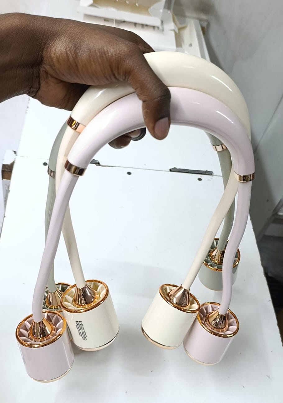 🔥Gold Hanging Neck Small Fan USB Charging Three-speed Adjustable Summer Portable silent Outdoor Electric Neck Fan, Home, Office, Indoor, Outdoor, Small leafless Neck Fan