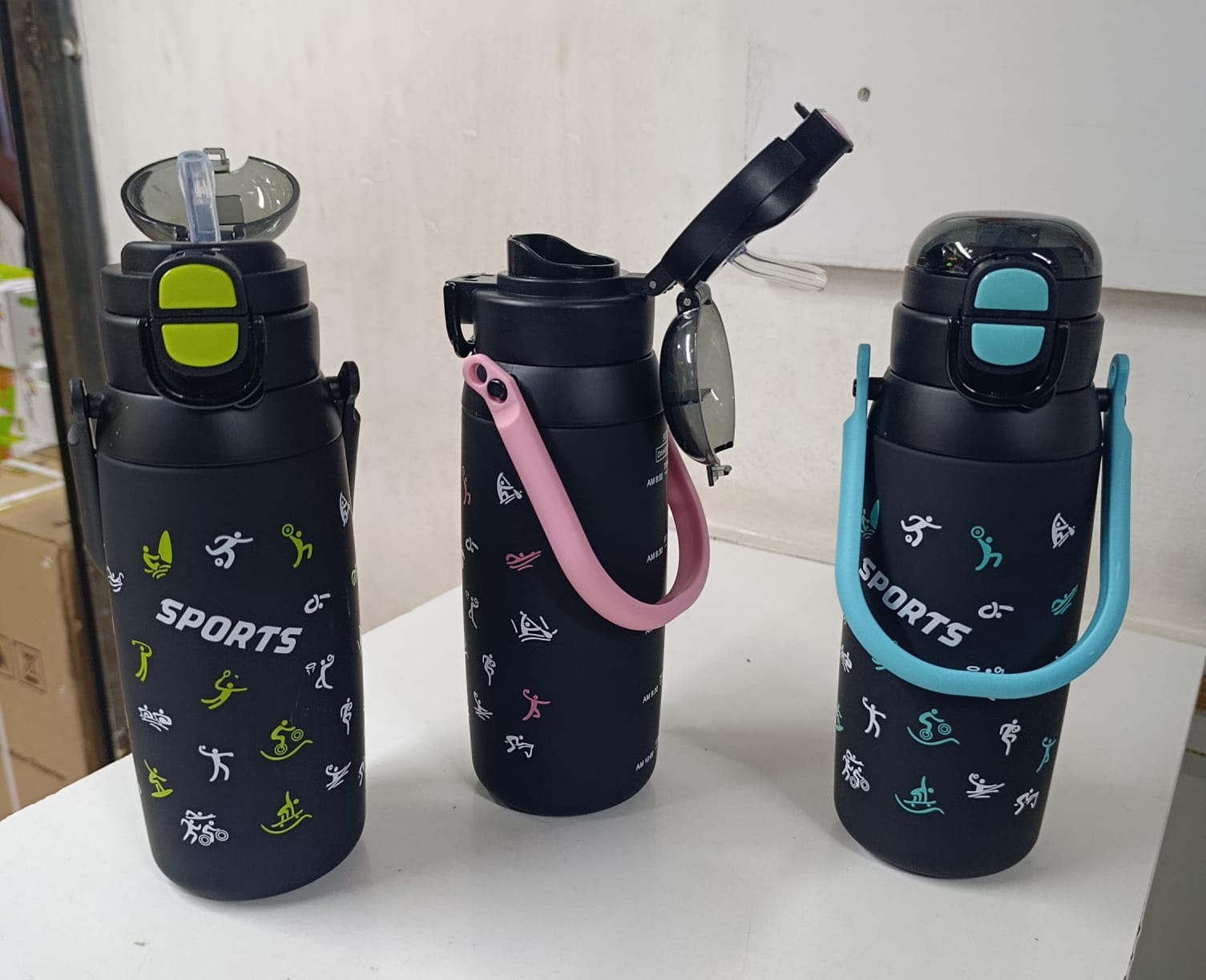 🔥🔥black sports water bottle, twin open top bottle, quality black water bottle with handle