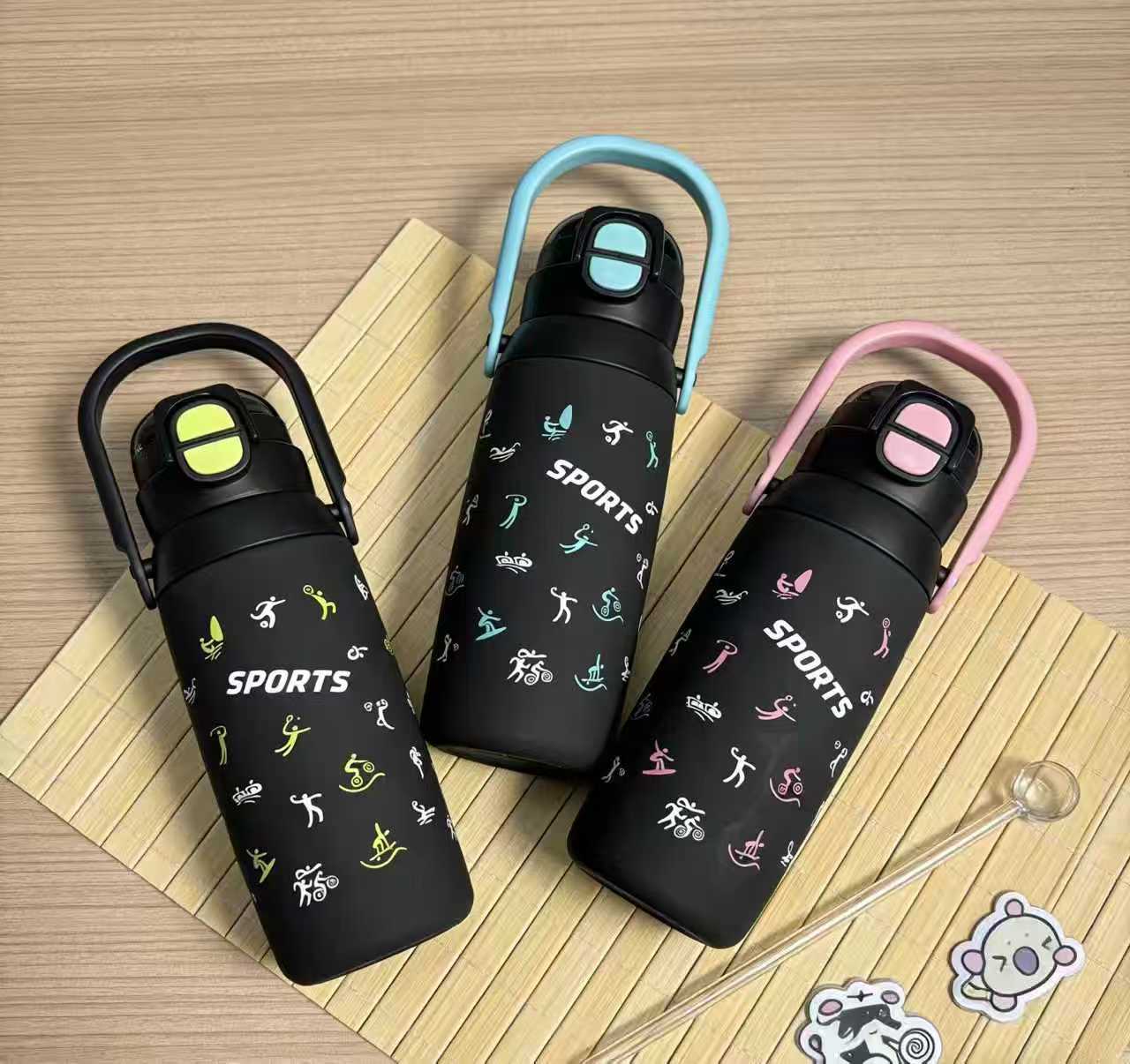 🔥🔥black sports water bottle, twin open top bottle, quality black water bottle with handle