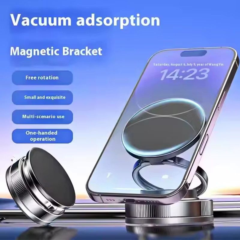 Magnetic smart cell phone holder, 360 Degree Multi-Angle Rotation Car Desk Wall Vacuum, Adsorption wall car gym phone stand with hands free grip mount, Suction Foldable Phone Holder Hands-Free Stand