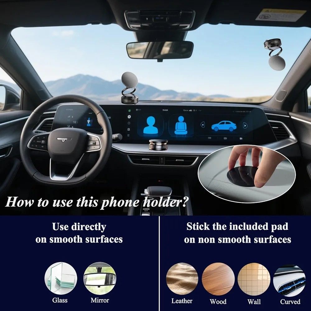 Magnetic smart cell phone holder, 360 Degree Multi-Angle Rotation Car Desk Wall Vacuum, Adsorption wall car gym phone stand with hands free grip mount, Suction Foldable Phone Holder Hands-Free Stand