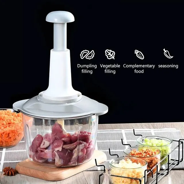 🔥 Manual Food Chopper, Speedy Chopper with 3 Curved Stainless Steel Blades, Handheld Vegetable Chopper/Mincer/Mixer/Blender to Chop Fruits Onions/Nuts/Ginger/Herbs/Garlics