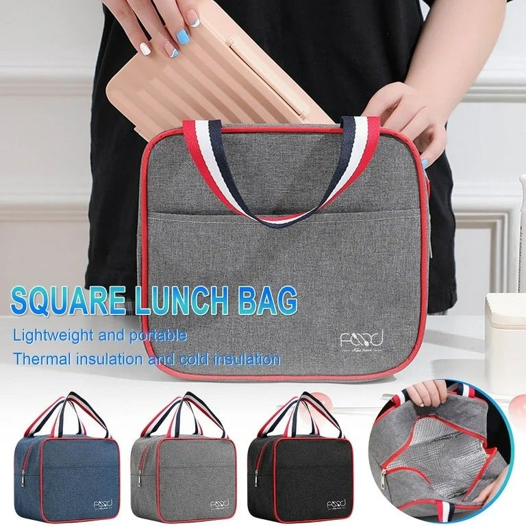 🔥 Insulated Square Lunch Bag with Carry Handles, Lunch Bag Lunch Box For Women Men Reusable Insulated Lunch Tote Bag, Leakproof Thermal Cooler Sack Food Handbags Case High Capacity For travel, Work,