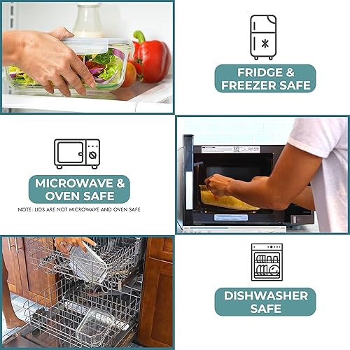 🔥👌 Large borosilicate Glass Container Food Storage with Lids - airtight, snap & lock shut lids Leakproof, thermal resistant BPA-Free, stackable fridge organizer Oven & Microwave