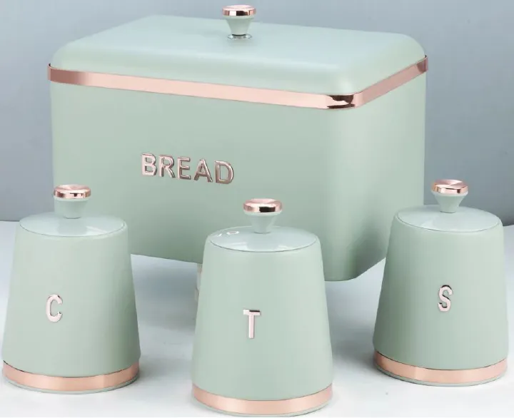 🔥🔥 Storage bread bin Capacity with 3 canisters of  each, Durable Carbon Steel Body with fully removable lid for easy access. Simple wipe clean, Part of the Cavaletto Breakfast and Store.