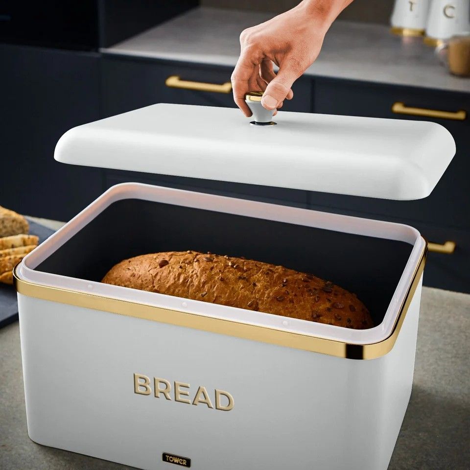 🔥🔥 Storage bread bin Capacity with 3 canisters of  each, Durable Carbon Steel Body with fully removable lid for easy access. Simple wipe clean, Part of the Cavaletto Breakfast and Store.