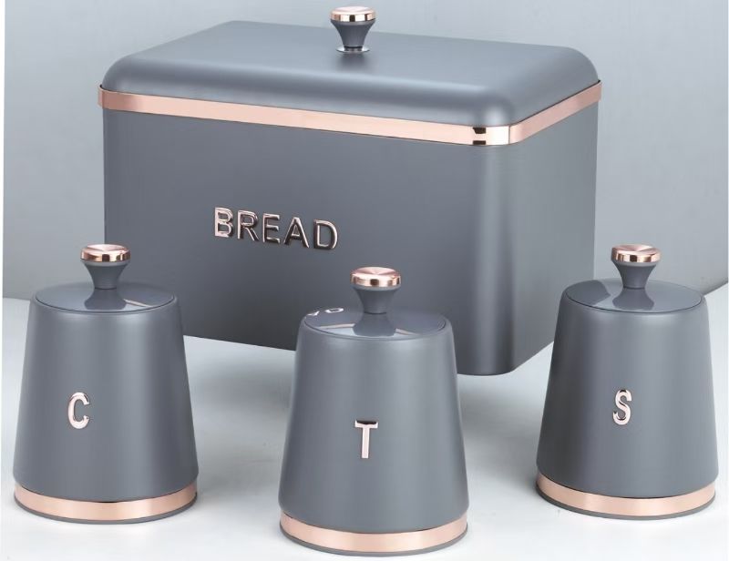 🔥🔥 Storage bread bin Capacity with 3 canisters of  each, Durable Carbon Steel Body with fully removable lid for easy access. Simple wipe clean, Part of the Cavaletto Breakfast and Store.