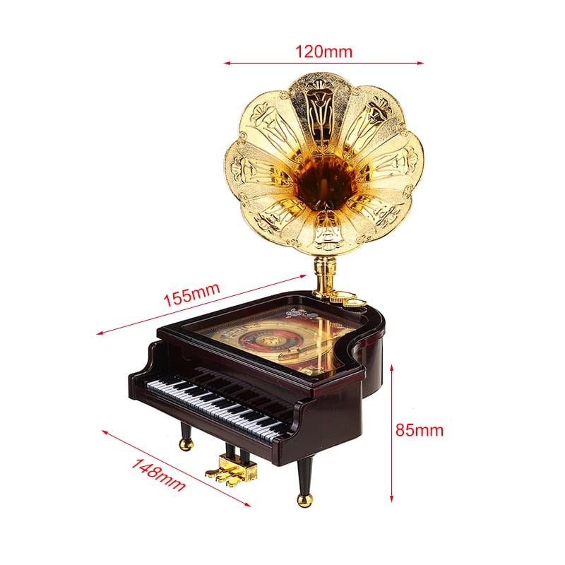 🔥Loud Vintage Retro Music Box Piano Phonograph Gold Trumpet Horn Home Decoration White with Melody sounds