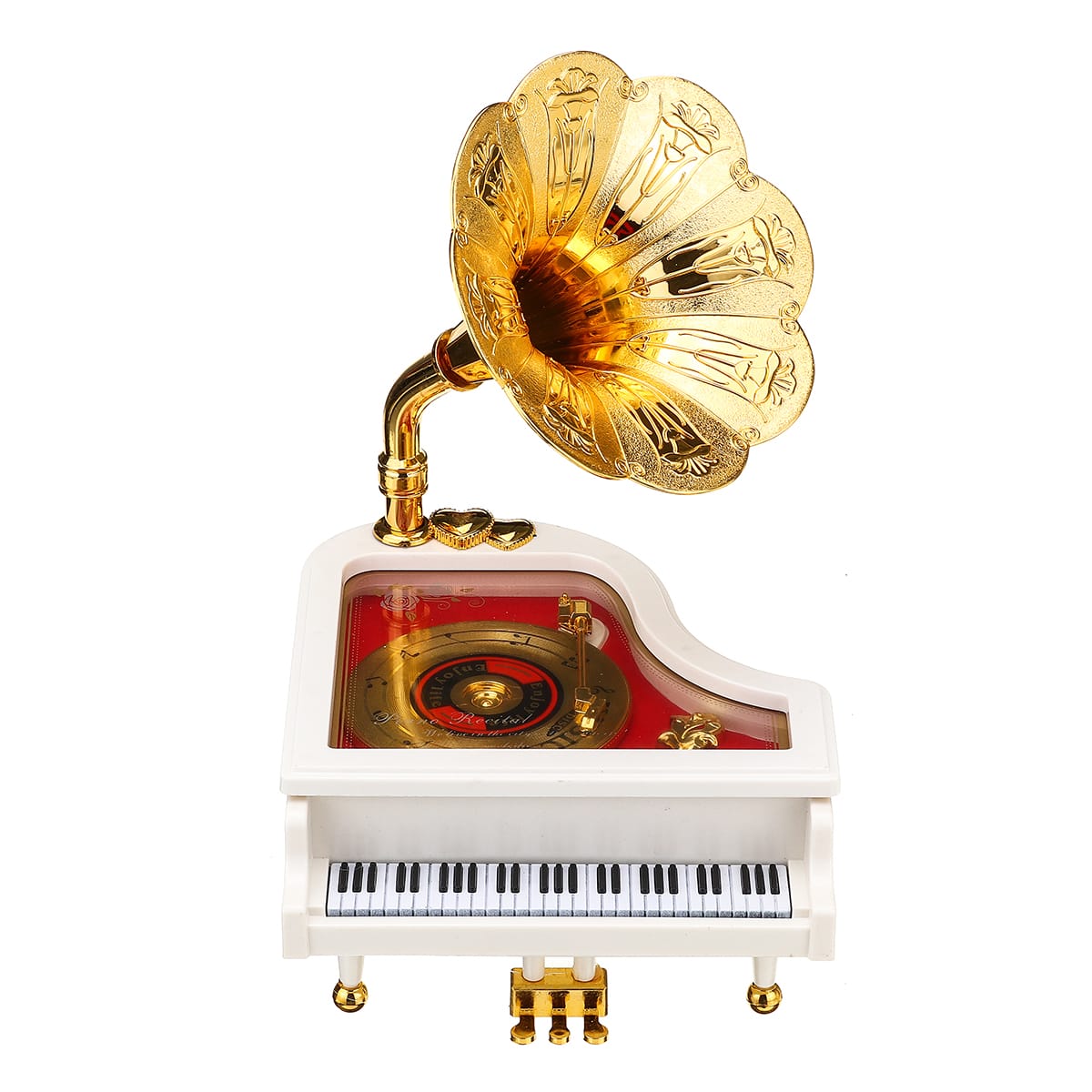 🔥Loud Vintage Retro Music Box Piano Phonograph Gold Trumpet Horn Home Decoration White with Melody sounds