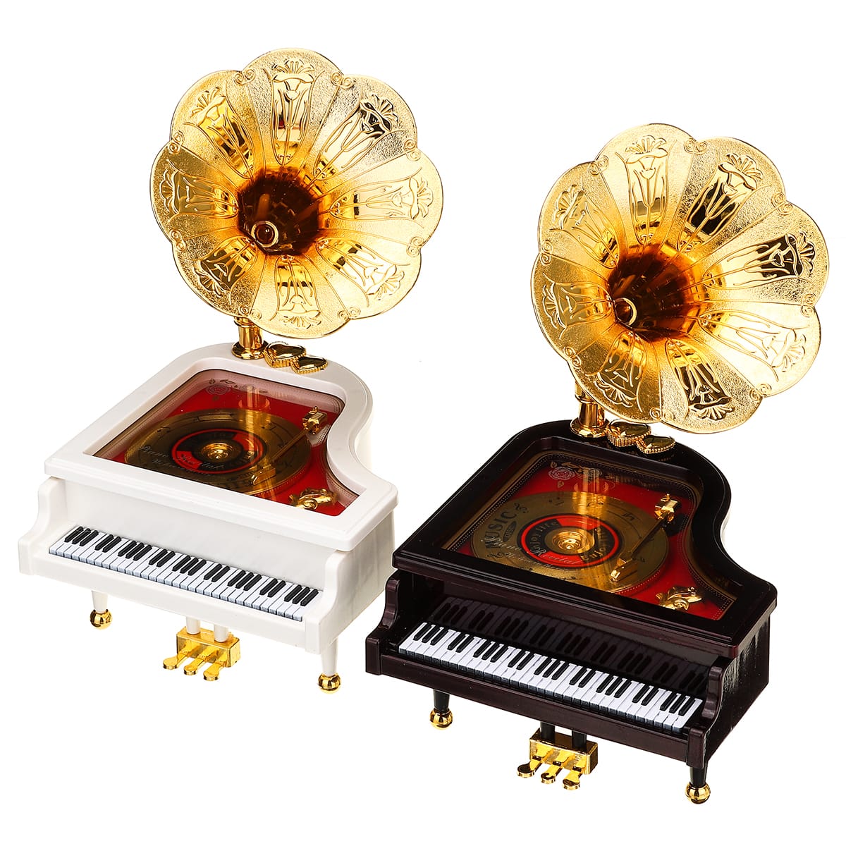 🔥Loud Vintage Retro Music Box Piano Phonograph Gold Trumpet Horn Home Decoration White with Melody sounds