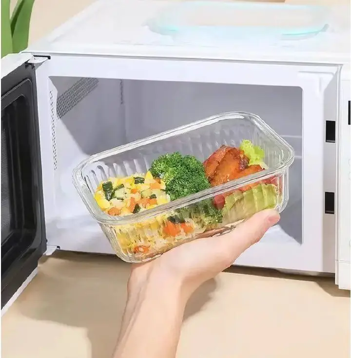 🔥 Borosilicate Glass ribbed Food Storage Containers with Lids - Airtight Leak Proof Food Container Snap & Lock Shut Lids and Silicone Seal Fridge Organizer Stackable Refrigerator Organizer, Glass