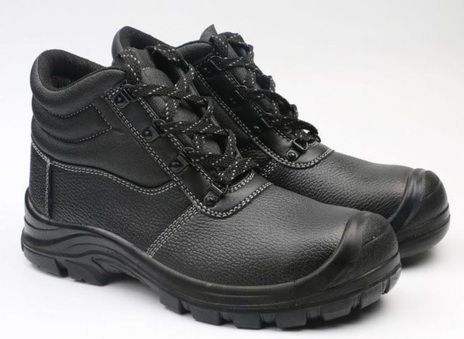ORIGINAL BLACK LEATHER AND RUBBER SOLE SAFETY BOOTS, INDUSTRIAL BOOTS, SAFETY SHOES, COMPANY SHOES, SCHOOL SAFETY BOOT