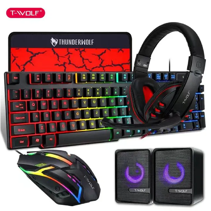 Lunar TWOLF TF850 5 in 1 Gift Laptop Gaming Teclado Keyboard and Mouse Speaker Headphones Pads Combos Kit Gaming for PC Gamer