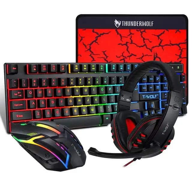 Lunar TWOLF TF850 5 in 1 Gift Laptop Gaming Teclado Keyboard and Mouse Speaker Headphones Pads Combos Kit Gaming for PC Gamer