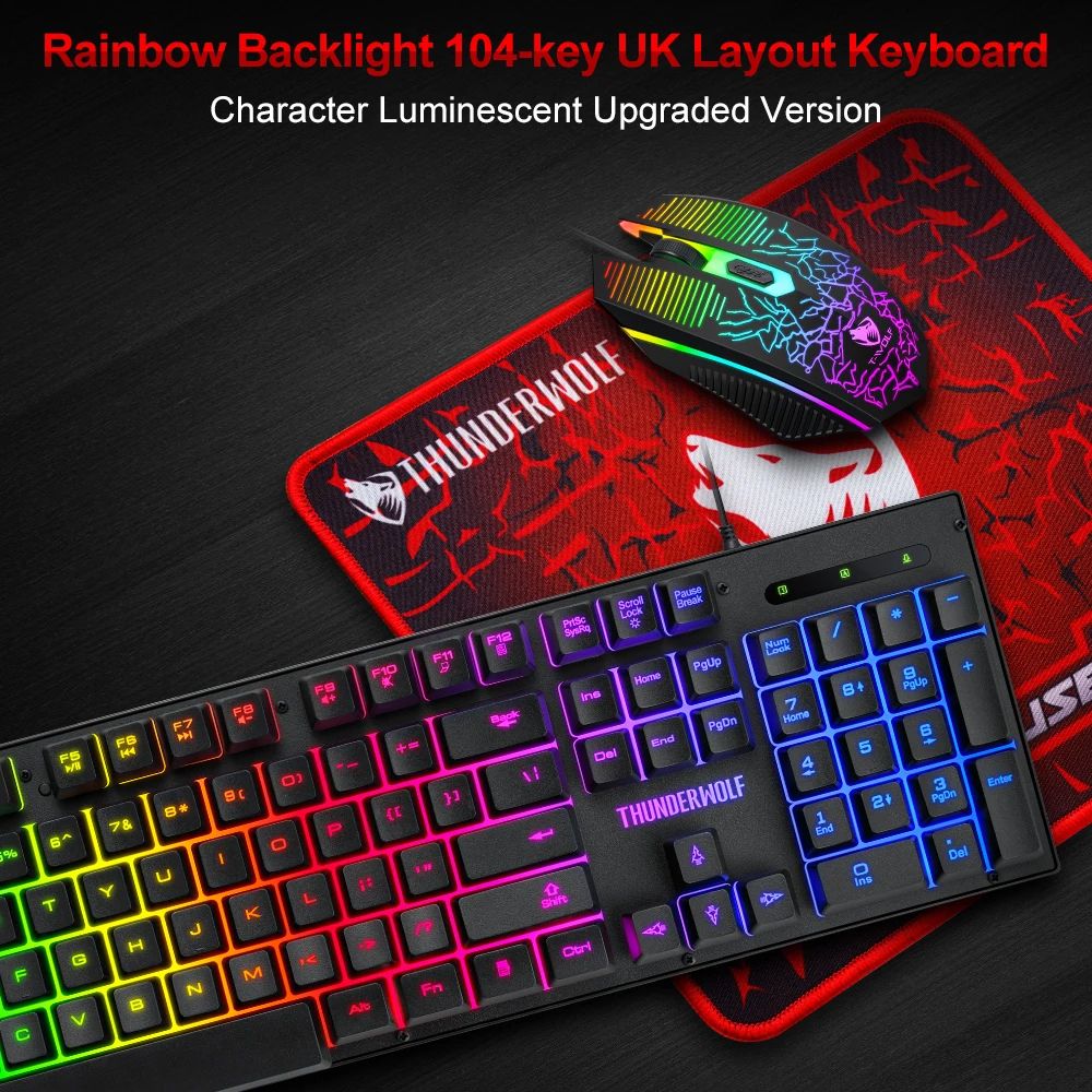 4 in 1 Gaming Keyboard and Mouse and Gaming Headset and Mouse Pad Wired LED RGB Backlight Keyboard Combo for Desktop Computer PC