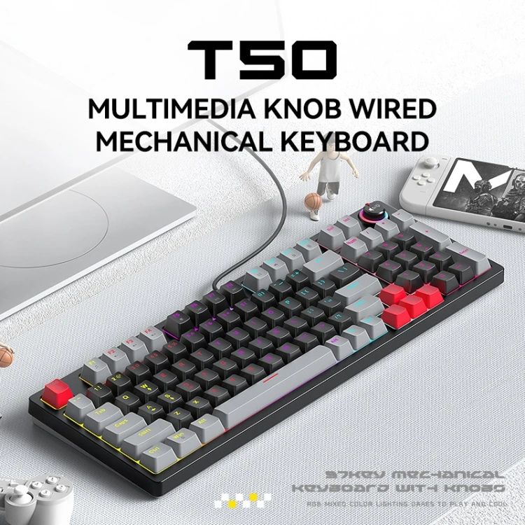 Hot Sales TWOLF T50 Optical Switch Wired RGB Macro Gaming Mechanical Keyboard with 97 Keys Knob Module Latency Playing