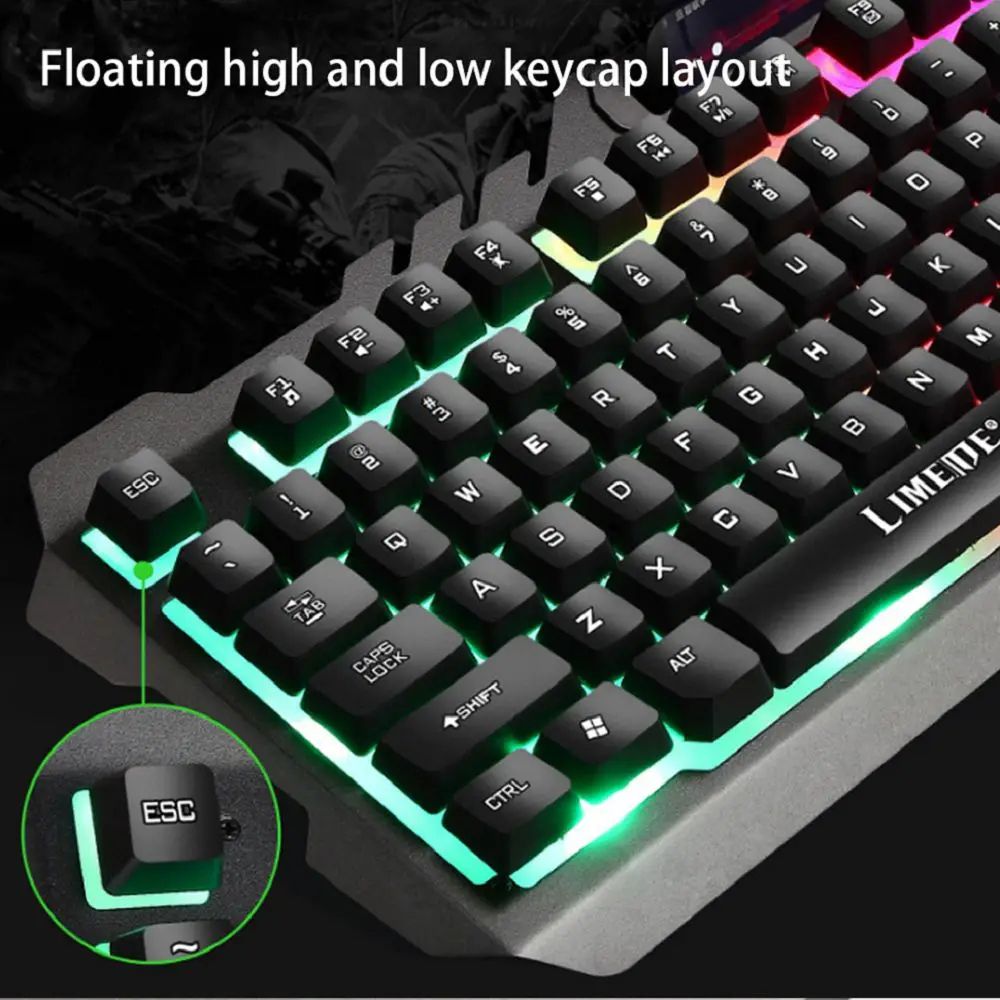 T21 Cool Back Light Gaming Mechanical Keyboard Feel Metal Phone Holder Wired Keyboard Mouse Set