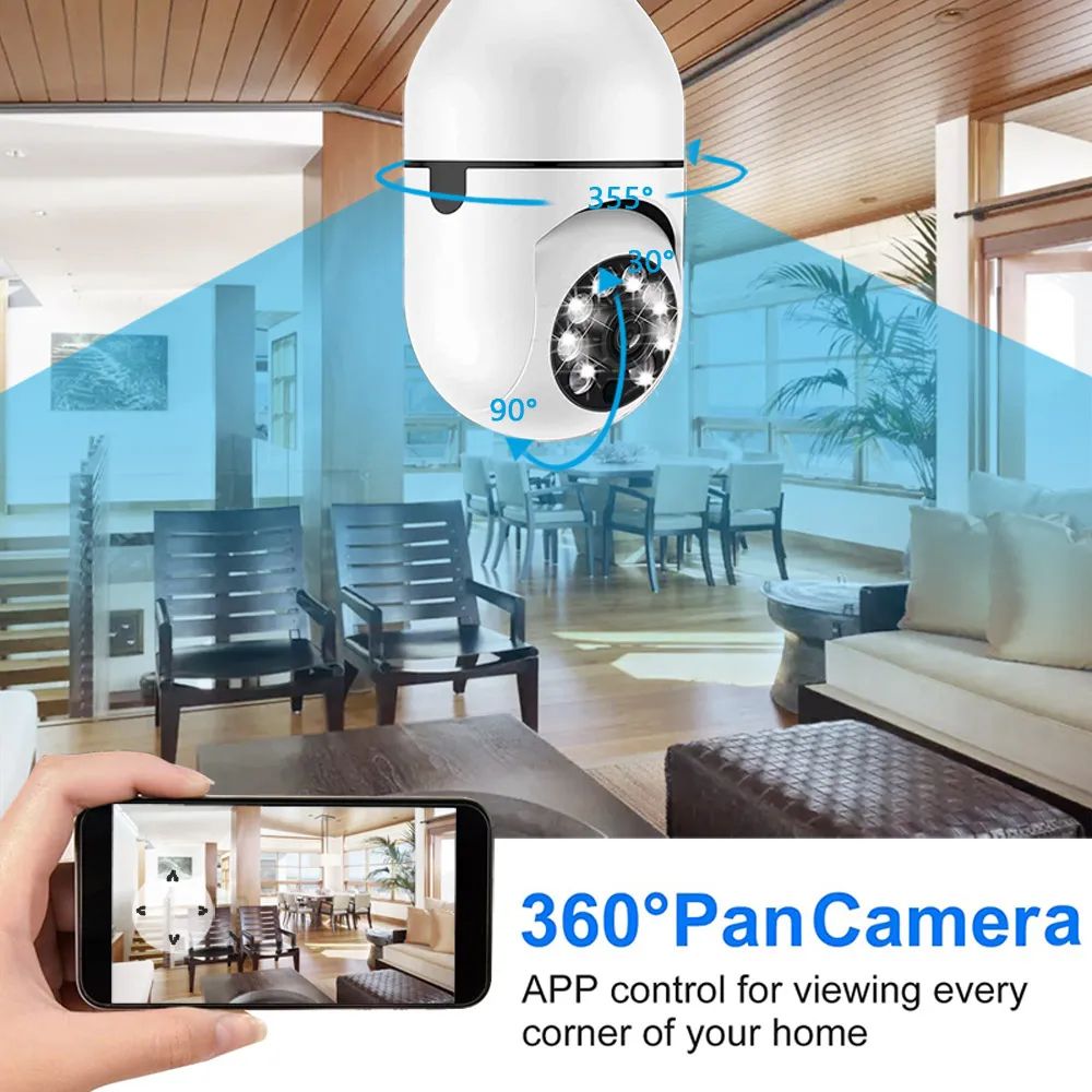 1080P CCTV CAMERA 360° PANORAMIC BULB CCTV WiFi IP PTZ PAN & TILT ROTATING CAMERA MOTION TRACKING,2WAY COMMUNICATION, SUPPORT SD CARD AND CLOUD STORAGE,FULL