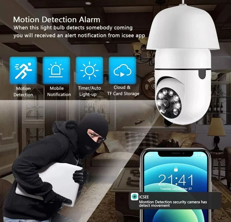 Tuya Smart Security Wireless Cameras Smart Home IP Cam AI Tracking 360 Degree 220V E27