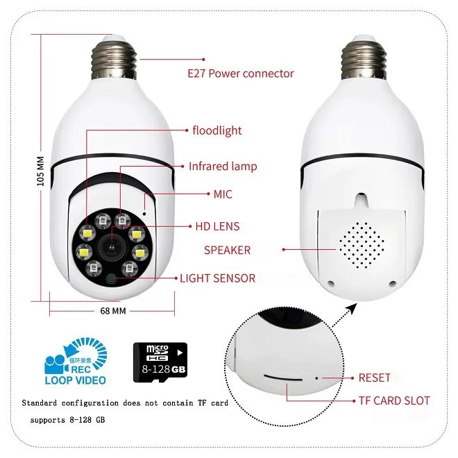 360° PANORAMIC BULB CCTV WiFi IP PTZ PAN & TILT ROTATING CAMERA MOTION TRACKING,2WAY COMMUNICATION, SUPPORT SD CARD AND CLOUD STORAGE,FULL